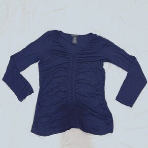 Design History Viscose Navy V Neck Top with Ruching Detail